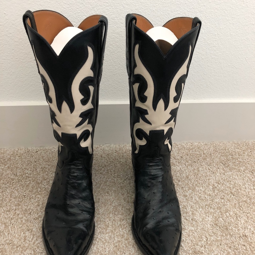 Custom JB Hill Black Ostrich Boots